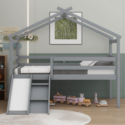 Ariyel Twin Loft House Bed With Slide, Roof