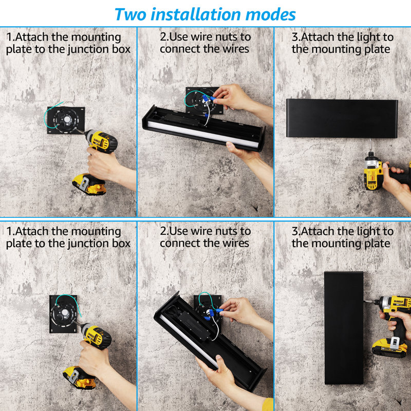 Applique murale 15,8 po DEL RGBCW et 5000K-2700K, aluminium à intensité variable 26W, Noir