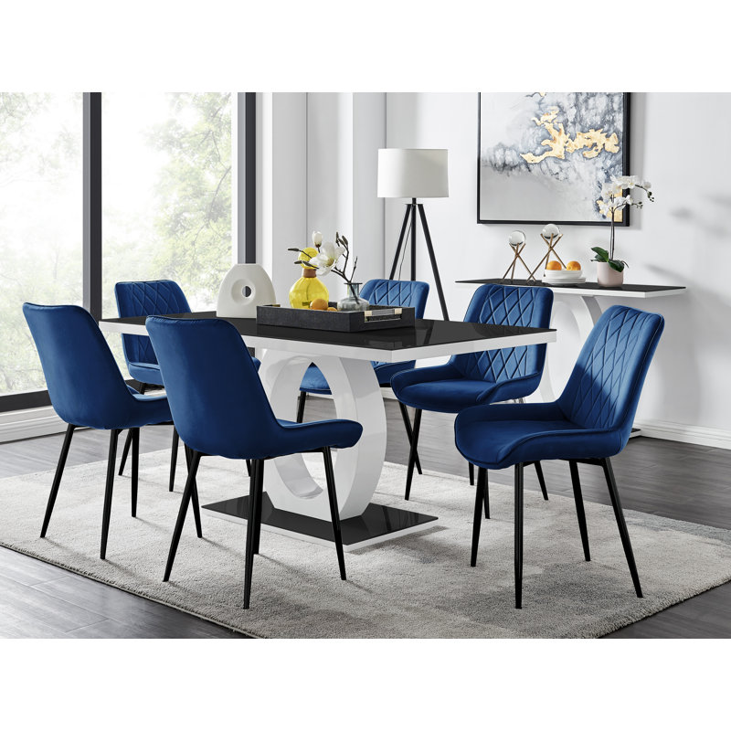 Bekircan 6 - Person Dining Set, Navy/Black