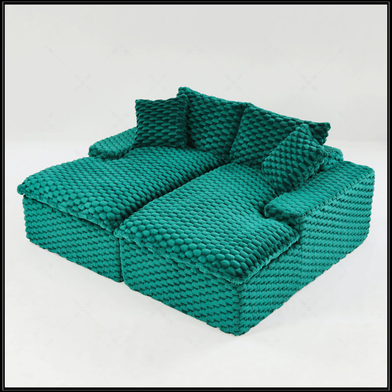 Turtle Velvet Double Chaise Lounge, Green