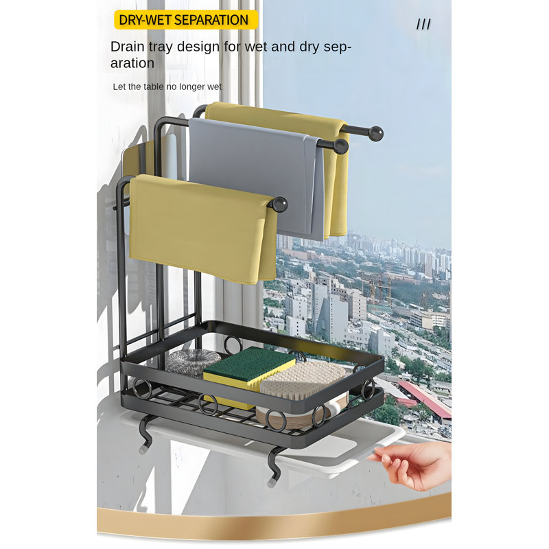 Porte-éponge de cuisine mural No Drill avec support de séchage et distributeur de savon pour organisateur d'évier
