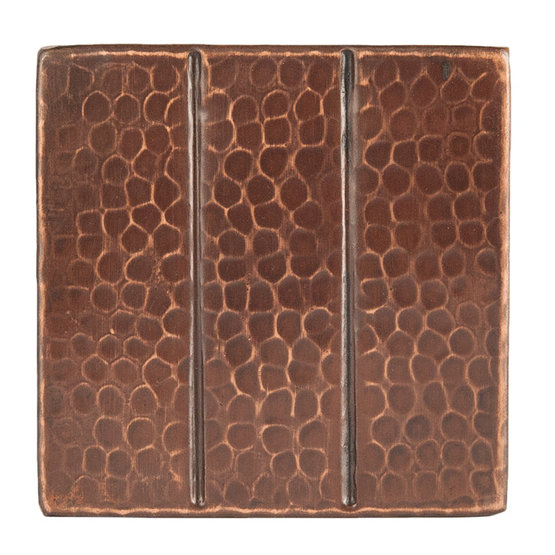 Carreau de cuivre martelé 4 po x 4 po à motif linéaire