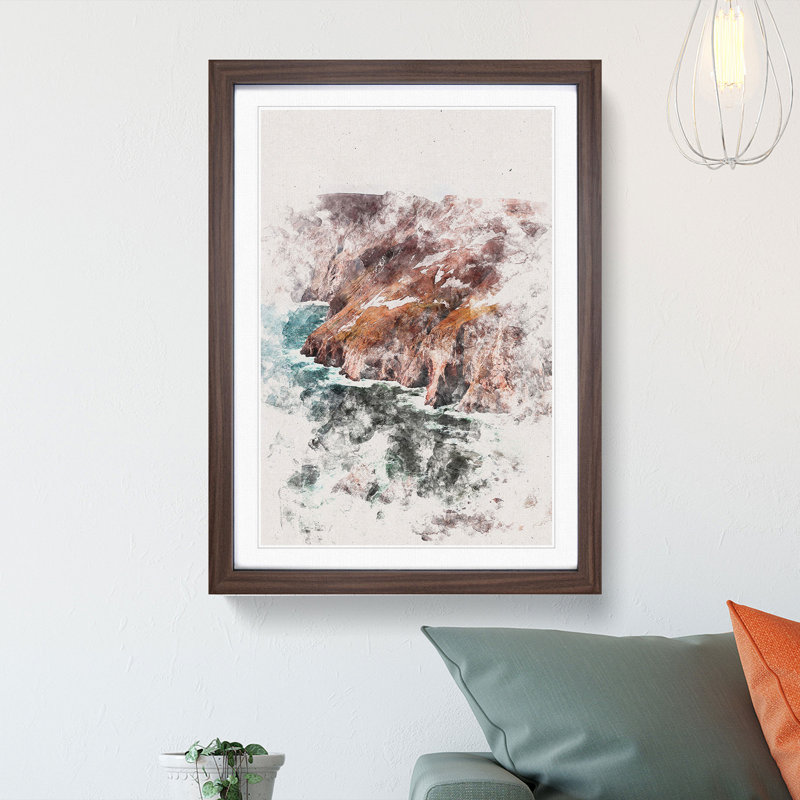 Slieve League Mountain in Ireland - Picture Frame Graphic Art Print, 63cm H x 45cm W x 2cm D, Walnut Framed