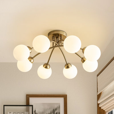 8-light Glass Globe Semi-flush Mount