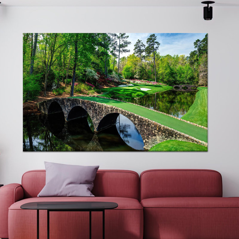Toile imprimée: art mural en verre vert, paysage de terrain de golf, toile blanche encadrée 1P