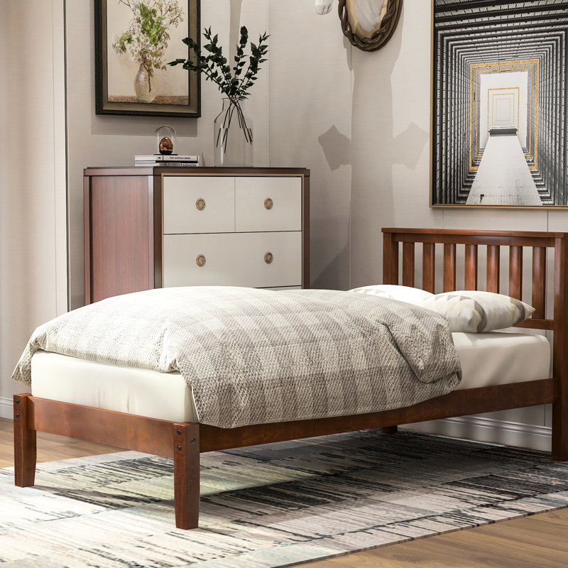 Twin Wood Platform Bed With Headboard, Solid Slat Foundation   Size Bed, Headboard And Robust Support