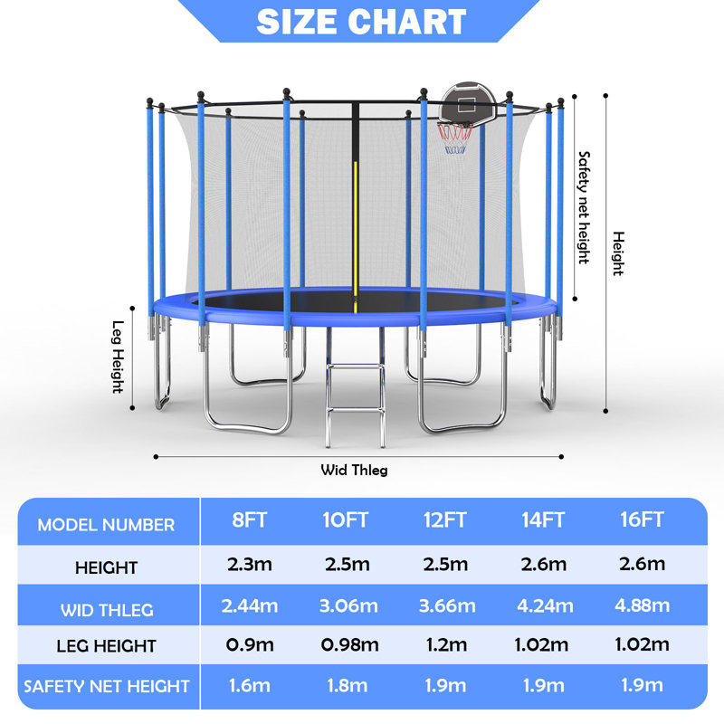 SENCHO GINSYTALIOR 12FT Trampoline for Kids, Recreational Trampoline for Adults, Large Capacity Fitness Trampoline with Basketball Hoop