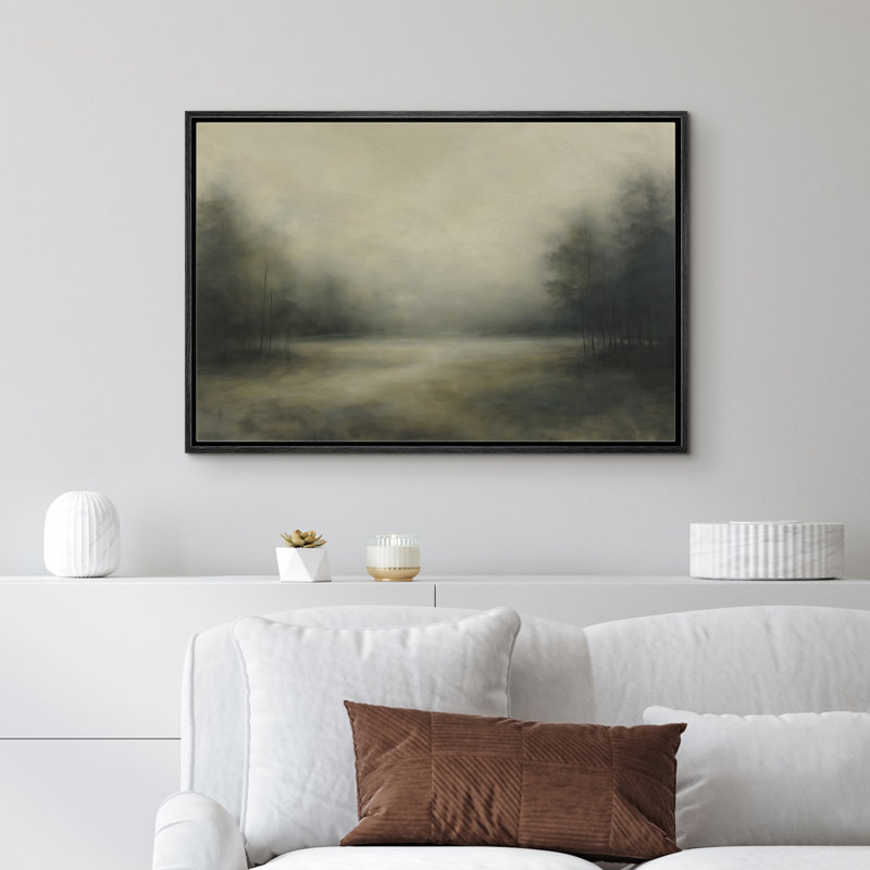"Misty Forest Lake Landscape Room Decor", H 16 po x l 24 po, Noir