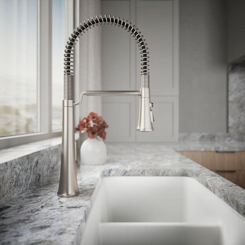 Kohler Tone Single Handle Semi-Professional Pre-Rinse Kitchen Sink Faucet with Three-Function Pull Down Sprayer