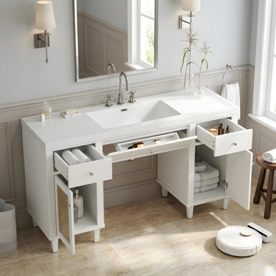 Meuble-lavabo de 60 po avec lavabo SMC, 2 tiroirs et 2 armoires de rangement