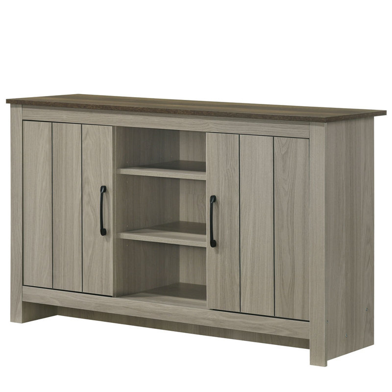 47"W Gray Oak Console Table, Buffet Table, Sideboard with Shelves and Cabinet Doors