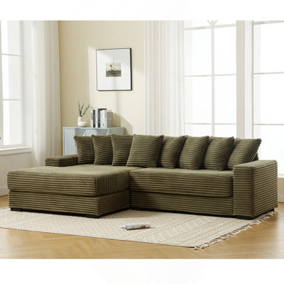Oversized Two-Piece  Couches,  L Shaped Sofa, Corduroy, Left Chaise Daybed