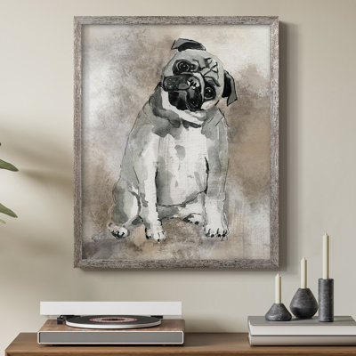 Sketchy Study Pug Framed Print - Solid Wood