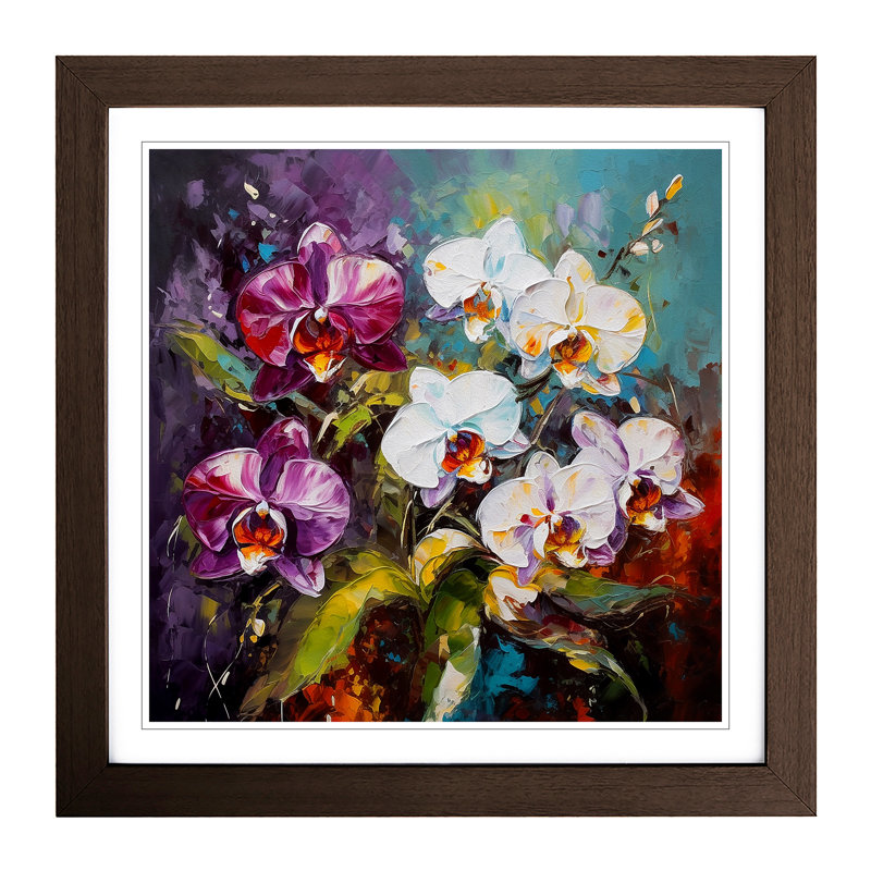 Orchid Flower Palette Knife Painting No.8 - Framed Print, Walnut