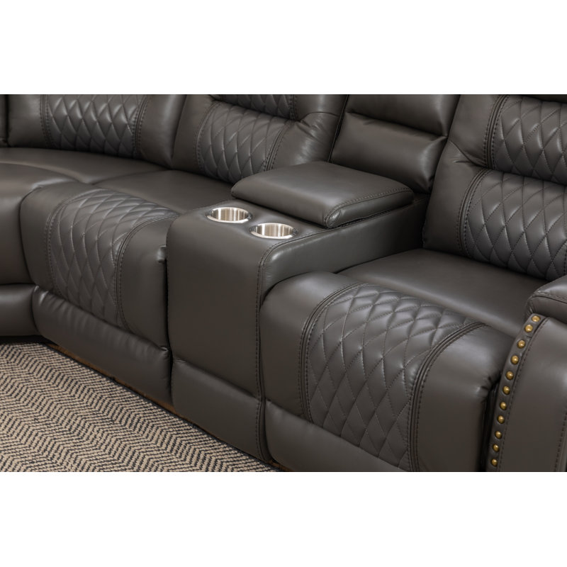 Ilia 96.8" Wide 3 - Piece Vegan Leather Power Reclining Sectional with Console Storage & Cup Holder, Dark Gray Faux Leather