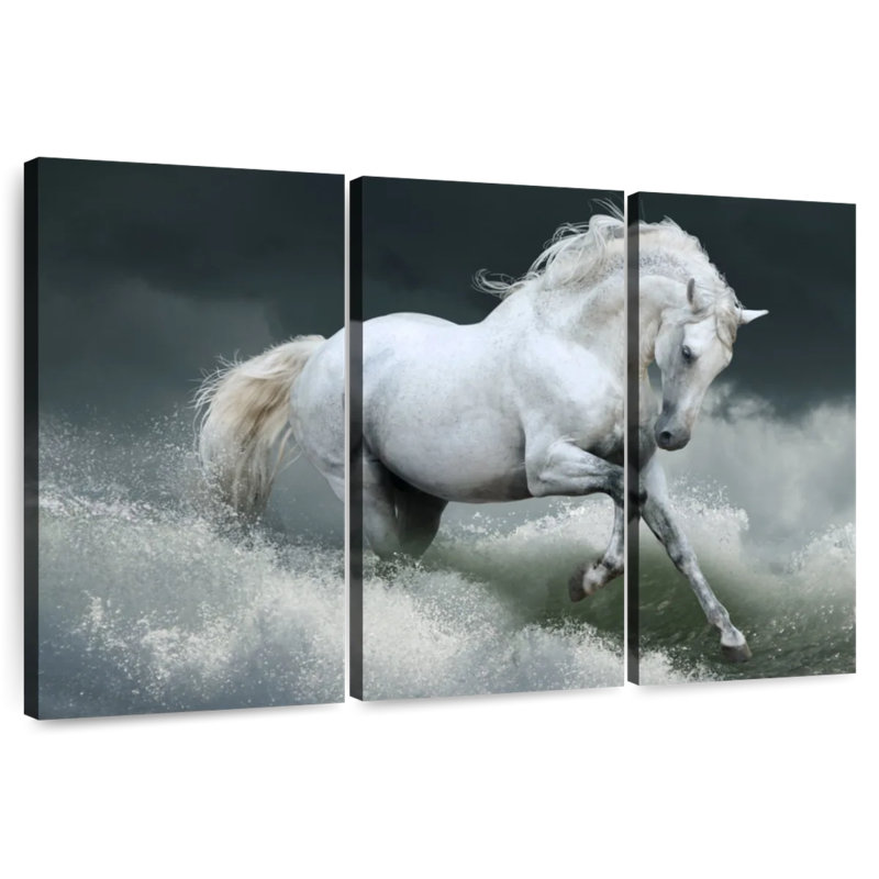 Cheval blanc bord de mer, H 42 po x l 65 po