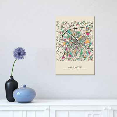Charlotte, North Carolina Map by Ayse Deniz Akerman - Wrapped Canvas Print