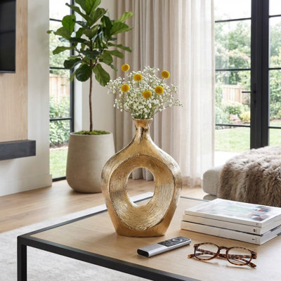 Modern Cut-Out Sculptural Table Vase for Home Decor - Ceramic Flower Vase Accent for Tabletops, Office Desks, and Entryway Styling