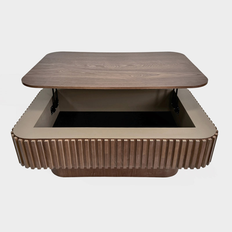 Table basse cannelée à plateau relevable avec rangement et hauteur réglable