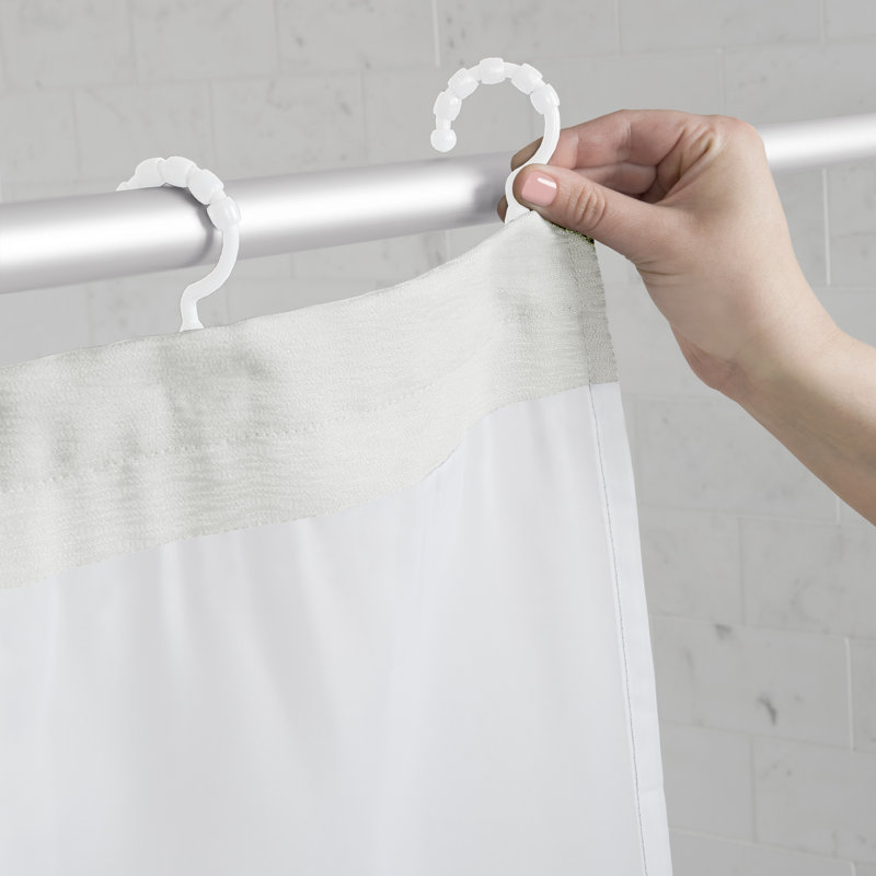 Rideau de douche simple à rayures et crochets Grier, Blanc