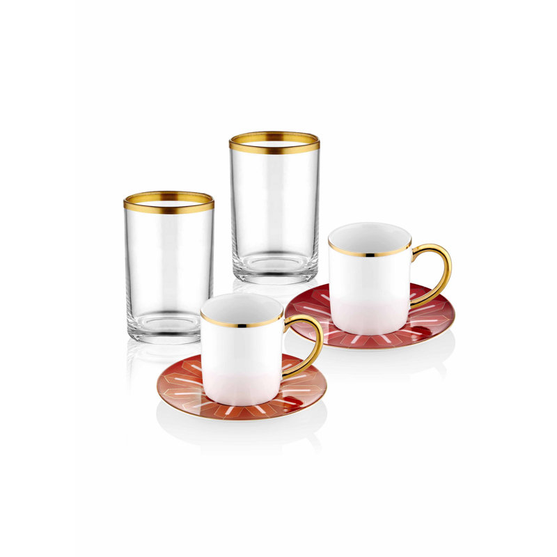 Ensemble de tasses à café Burtondale, 4, Rouge / orange / or