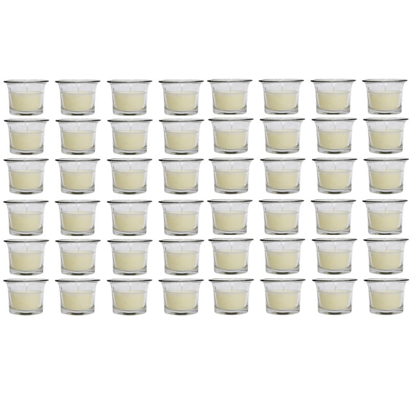 HOSLEY Oyster Cup Clear Glass Filled Candles 48 Pack Ivory Hand Poured Unscented Wax Candles for Home Restaurants Shabbat Church Weddings Romantic Moments Party Spa Meditation