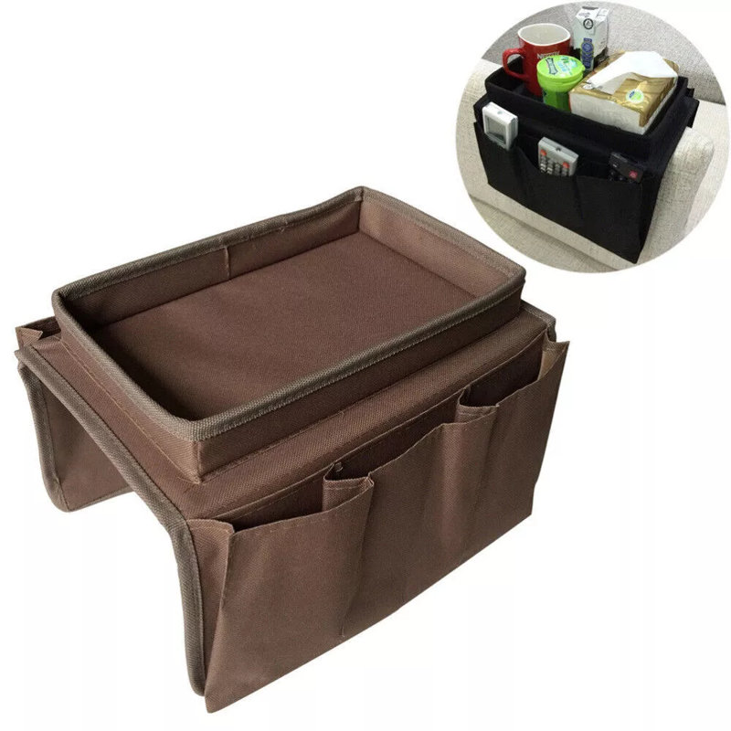 Sofa Armrest Organizer With Cup Holder Tray Couch Armchair Caddy Storage Pockets, Brown