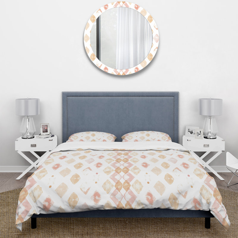 Ensemble de housse de couette rose et or à l'aquarelle douce Triangle I - Boho