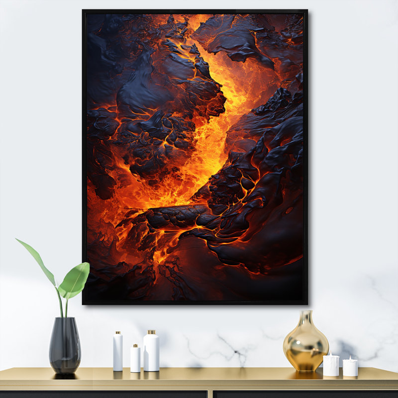 Volcan Éternelle lave sur toile, Cadre flottant noir, H 32 po x l 16 po x P 1 po