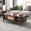 Table basse en osier de style campagnard - Base en bois massif, portes coulissantes et tiroirs en osier pour la décoration intérieure