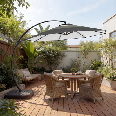  Parasol de patio en porte-à-faux courbé de 11 pi de couleur dégradée résistant aux rayons UV avec base renforcée