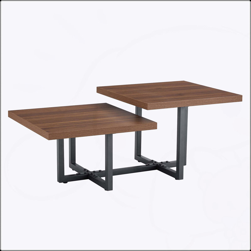 Table basse à deux niveaux en noyer foncé avec un design moderne et scandinave, un rangement à deux niveaux et un assemblage facile