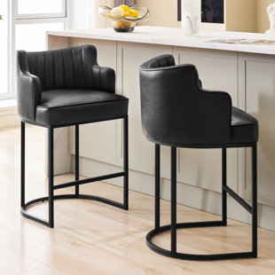 26.4'' PU Upholstered Bar Counter Stool With Metal Frame(Set Of 2)