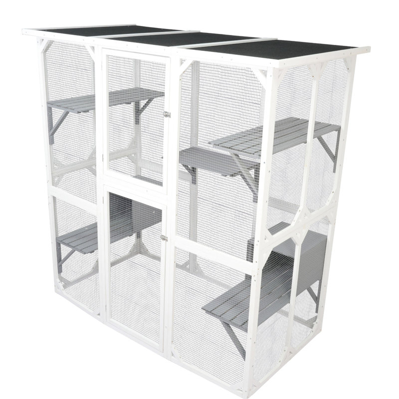 Enclos moyen pour animaux de compagnie, cage en bois blanche pour sanctuaire pour chat de sécurité, animaux de compagnie détendus