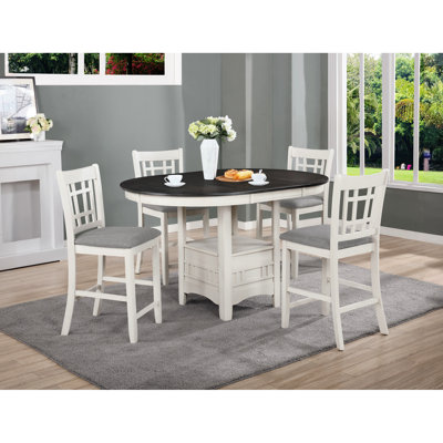 Ensemble de salle à manger 5 places avec table ovale extensible de 45 cm (18 pouces), style contemporain, revêtement gris, rangement, 4 chaises, table en bois et chaises rembourrées.