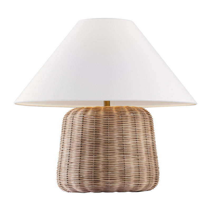 Thom Filicia Dumar 1 Light Bedroom Home Office Living Room Lamp In Blonde Rattan Finish With White Linen Shade