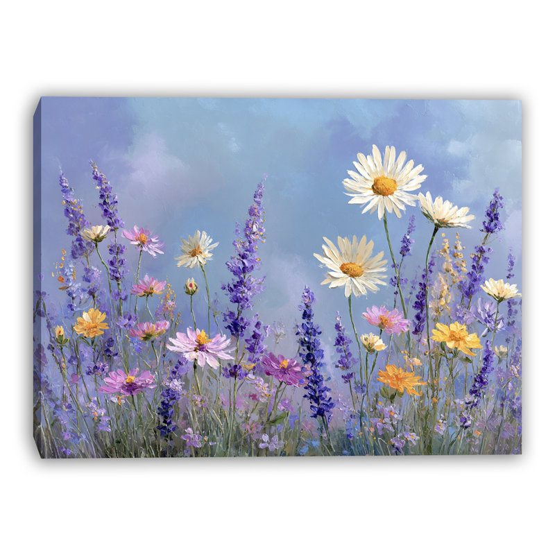 «Pastel Daisy and Lavender Wildflower Meadow», reproduction d'art sur toile tendue, H 20 po x l 20 po x P 1,5 po