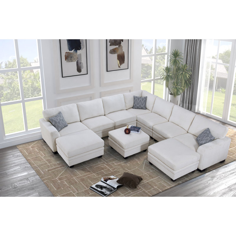 Canapé modulaire 10 pièces, Velours côtelé crème