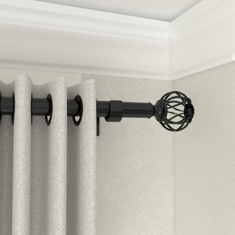 Matte Black Adjustable Curtain Pole Set, 28cm - 48cm