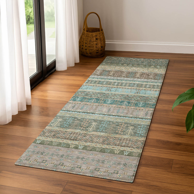 Premium Machine Washable Mayfield AMF2160 Striped Rug, Runner 2'3" x 7'6", Aloe