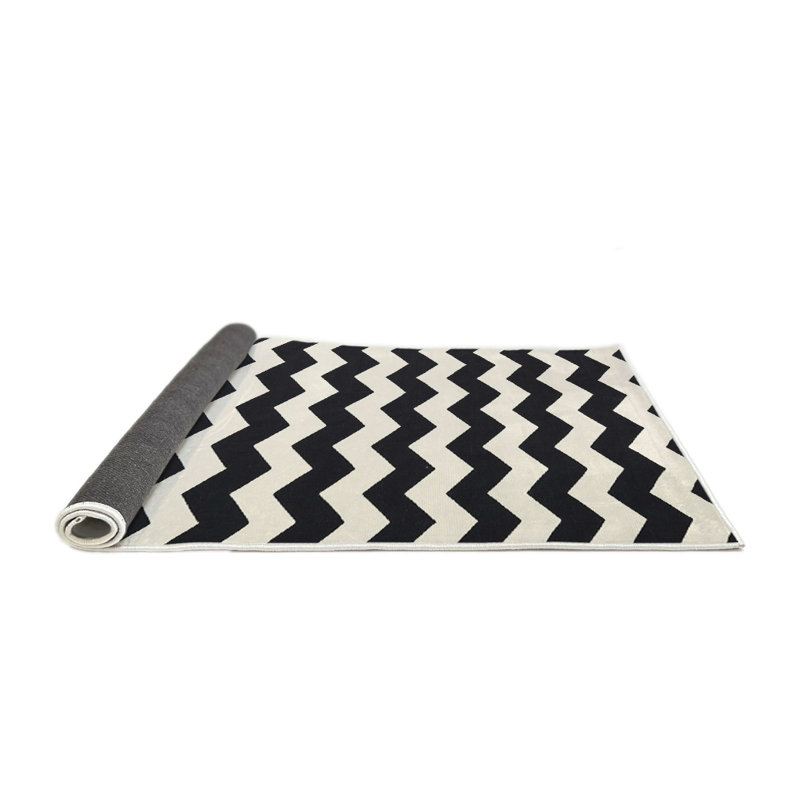 Tapis contemporain noir / blanc, Rond 5 pi