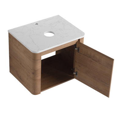 24'' Bathroom Wall - Mounted Cabinet, Soft Close Hinges, 45 Inclined Edge, Rounded Edges, Plywood For Humid Vanity With Single Closing Door, Scratch & Water Surface, Edge Handles, Ideal Use