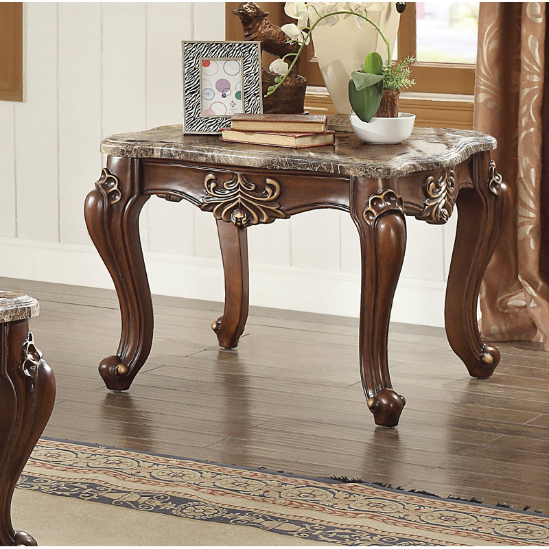 Table de bout carrée L 30 po avec plateau en marbre et noyer Camren