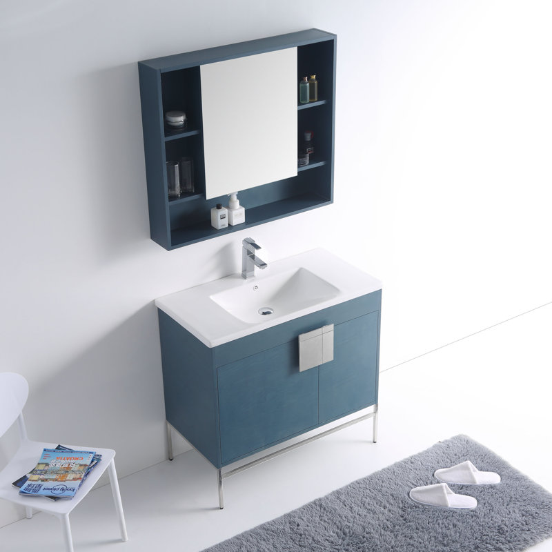 Ensemble de meuble-lavabo simple 36 po Maisie, Chrome poli, Bleu français