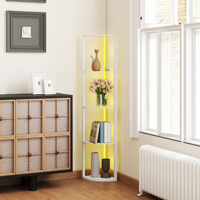 HOMCOM RGB LED Floor Lamp with Shelves 4-Tier Standing Lamp, White