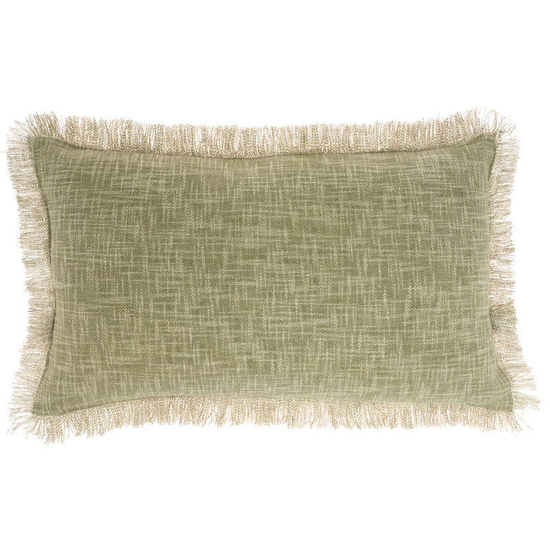 Sage Green Cotton Fringed Rectangular Throw Pillow