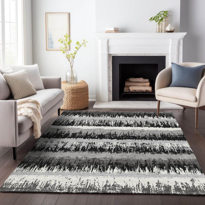 Nyelle Black Washable Indoor-Outdoor Rug - , 9' x 12'