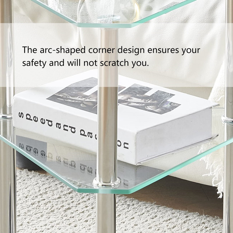 Glass Sofa Table Side Table Small With Storage Shelf, Living Room 2 Tiers Corner Coffee End Table Bedroom Little Nightstand Beside Table (3 Tiers Clear, Triangle)