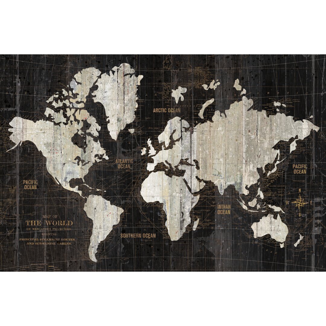 Leinwandbild Old World Map Black von Wild Apple Portfolio