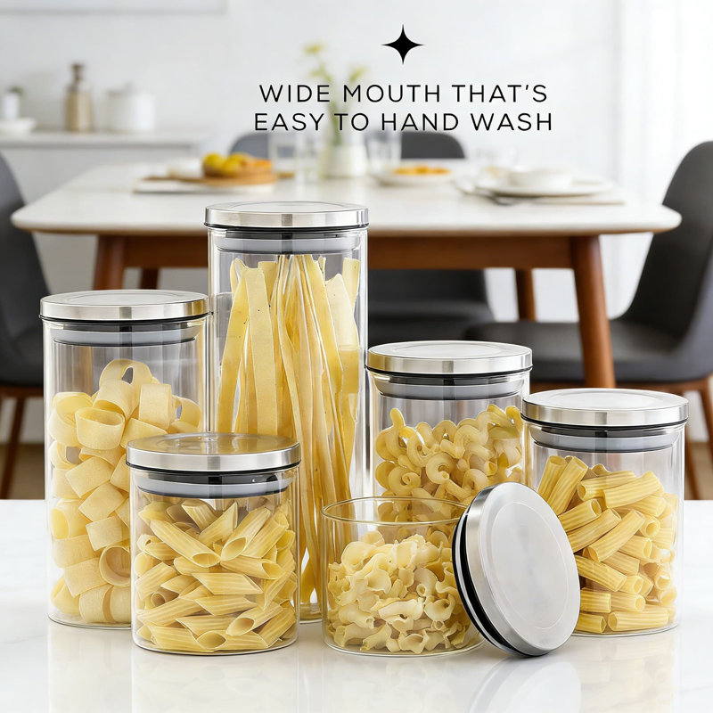 Ensemble de 6 bocaux en verre hermétiques avec couvercles en acier inoxydable - Contenants de rangement polyvalents pour le garde-manger, le comptoir et l'organisation de la cuisine